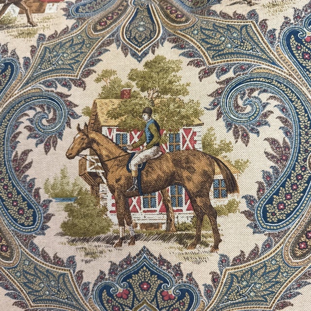 Extra Large Pillow With Equestrian Toile Fabric For Sale - Image 4 of 7