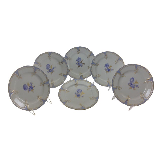 1980’s Vintage/New KPM Collector's Dessert Plates, Bleu Mourant- Set of 6 For Sale