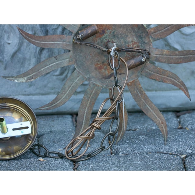 Mid-Century Modern Mid 20th Century Spanish Midcentury Gilt Metal Sunburst Light Fixture with Wavy Rays For Sale - Image 3 of 12