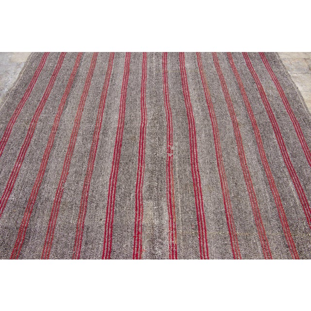 1950s Vintage Turkish Kilim Exotic Yarn Rug With Red Stripes by Rug & Kilim, 1950-1959 For Sale - Image 5 of 9