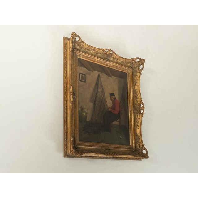 Oil painting, Wilhelm Gdanietz, Mending the Fishing Nets 59cm x 70cm Width: 59 cm Height: 70 cm Depth: 8 cm This piece has...