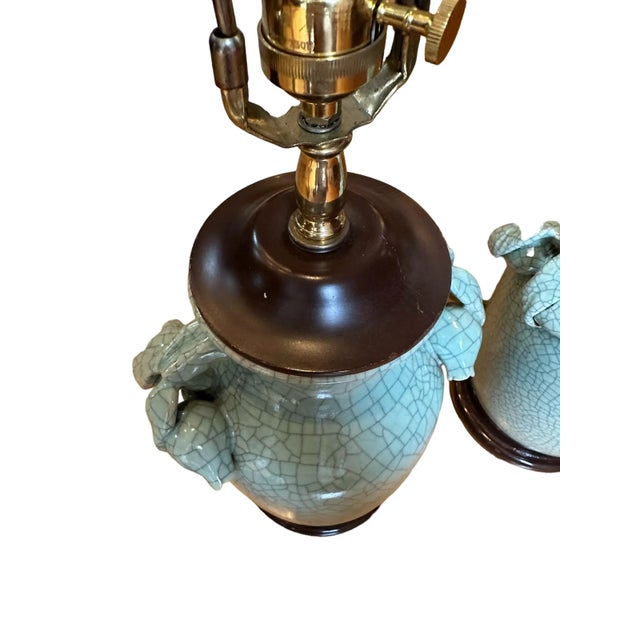 Late 20th Century Late 20th Century Frederick Cooper Crackle-Glazed Celadon Green Lamps - a Pair For Sale - Image 5 of 12
