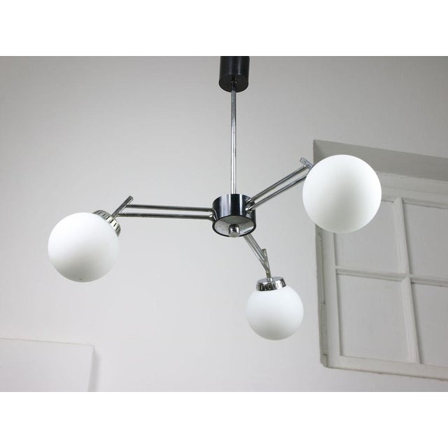 Italian Space Age Three-Arm Chandelier in Chrome and Opaline For Sale - Image 6 of 16