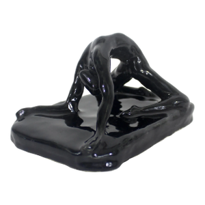 Vintage Female Figure Ceramic Sculpture With Black Glaze by Charlotte Boyd, Signed and Dated Dancer Gymnast