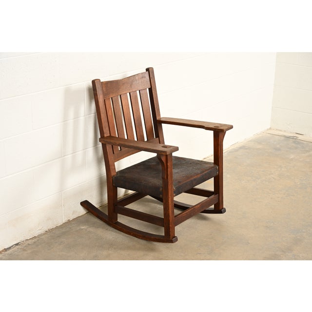 Mission Gustav Stickley Antique Mission Oak Arts & Crafts Rocking Chair, Circa 1910 For Sale - Image 3 of 13
