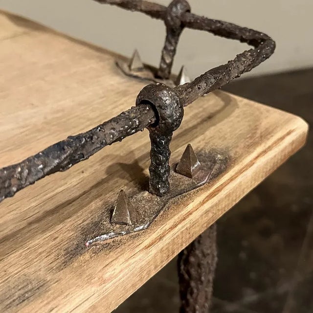 Antique Rustic Wrought Iron and Butcher Block Bar Cart For Sale - Image 11 of 12