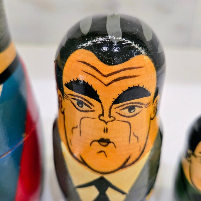 Vintage Russian Political Nesting Dolls, Hand-Painted Moscow 1991, Set of 5 For Sale - Image 10 of 12