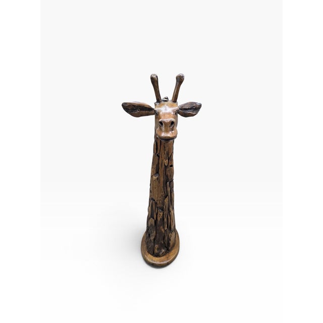 Mid 20th Century Sculptural Wood Giraffe Head & Neck Statue For Sale - Image 4 of 12