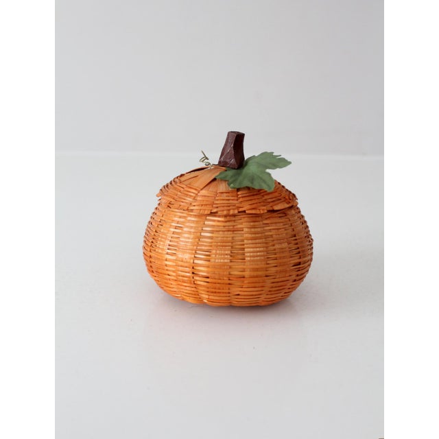 Vintage Woven Pumpkin Basket With Lid For Sale - Image 4 of 10