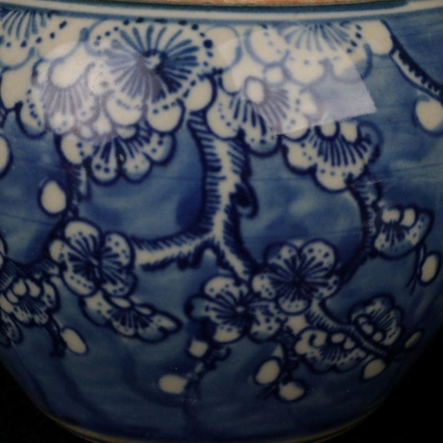 Blue Blue and White Plum Blossom Porcelain Ginger Jar, Chinoiserie Lidded Canister For Sale - Image 8 of 9
