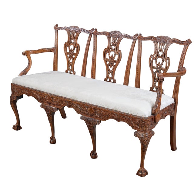 Early 20th Century Antique George III Mahogany Triple Chair Back Sofa Settee For Sale - Image 5 of 6