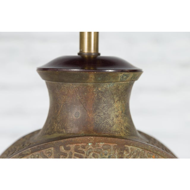 Vintage Bronze Han Style Table Lamp Wired for the Us on Wooden Base For Sale - Image 11 of 12