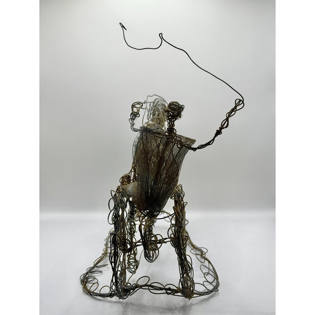Mid-Century Modern Vintage Rare Wire Harness Racing Sculpture, Horse and Sulky Folk Art For Sale - Image 3 of 9