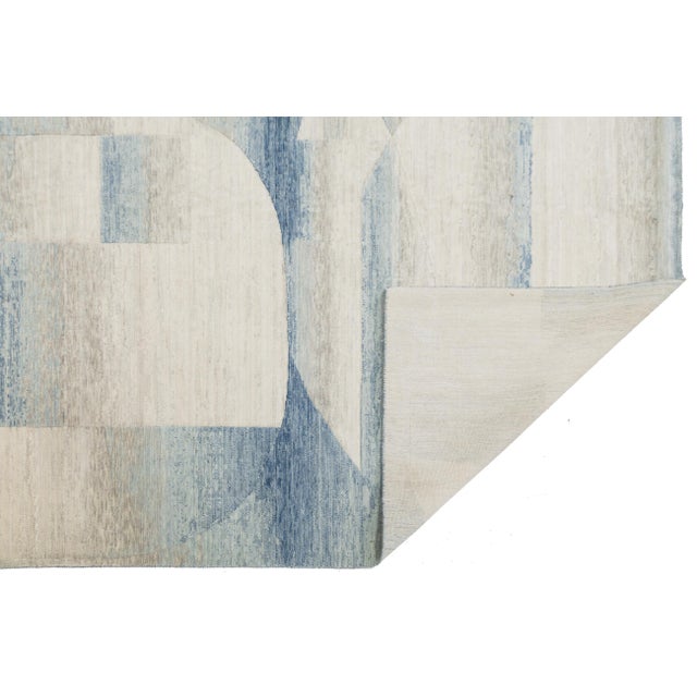 Textile 8x10 Abstract Azure & Sand Modern Hand-Loomed Wool & Nylon Area Rug For Sale - Image 7 of 10