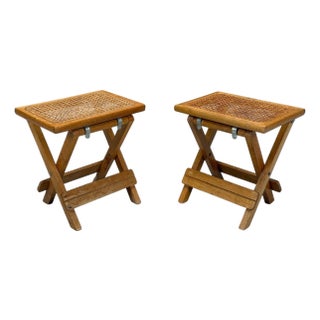Danish Modern, Oak, Cane, Folding Side Tables, Denmark, 1970s For Sale