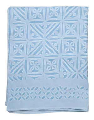 Azure Applique Bedspread, Queen - Sky Blue
