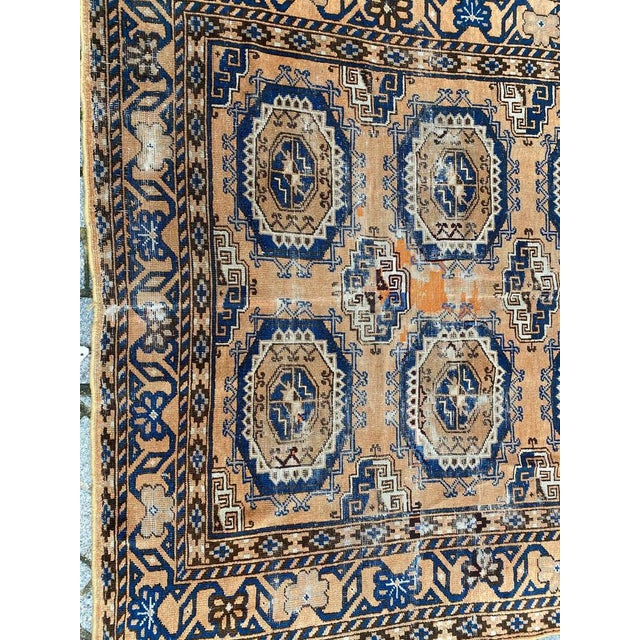 Beautiful Bokhara design rug with nice geometrical design and orange field color, entirely hand knotted with wool velvet...