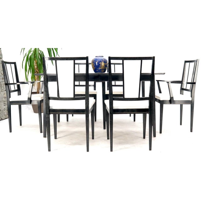Cerused Ebonized Walnut Dining Room Table 6 Chairs Set w/ Two Extension Boards For Sale - Image 10 of 12