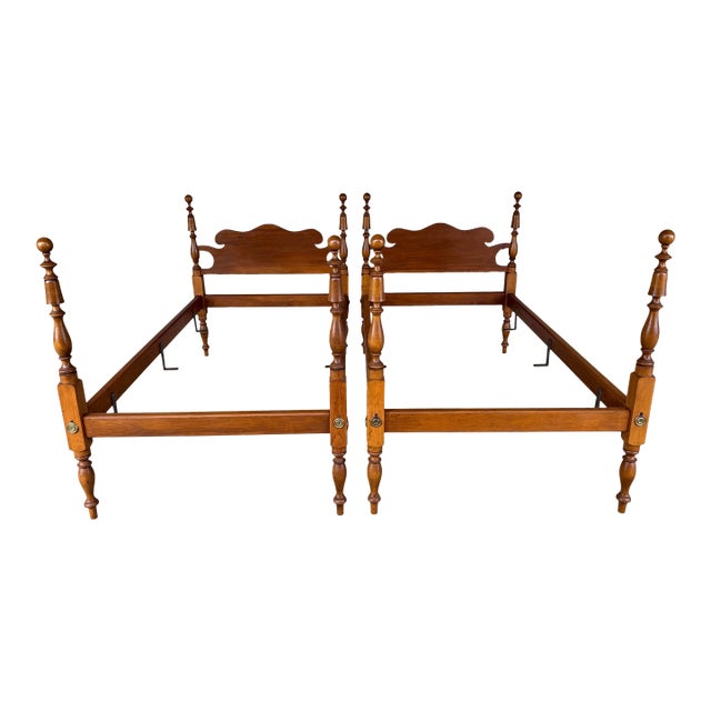 Eldred Wheeler Cannonball Style Twin Maple Poster Bed Frames - A Pair For Sale