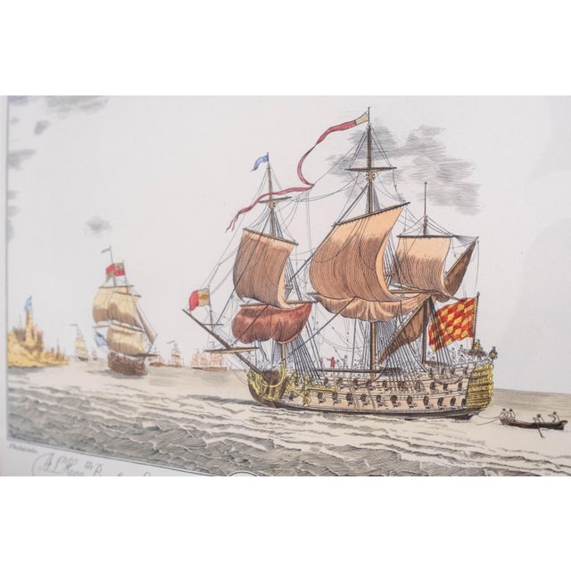 Set of 4 1940s English Tall Ship Colored Engravings For Sale - Image 16 of 18