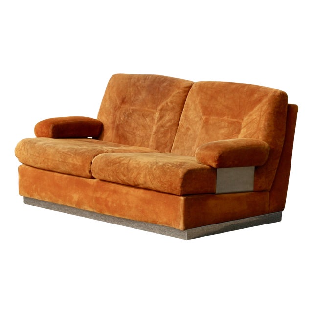 Suede and Steel Orange Sofa, 1970 For Sale