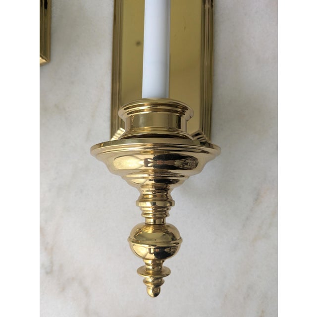 Vintage Polished Brass Electric Candlestick Wall Sconces, a Pair For Sale In Chicago - Image 6 of 7