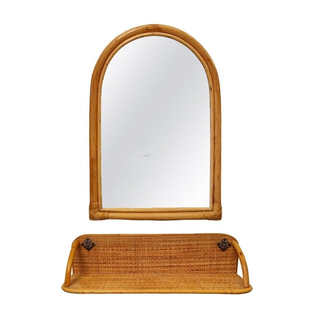 Bamboo and Rattan Mirror and Console, Italy, Set of 2 For Sale - Image 10 of 11
