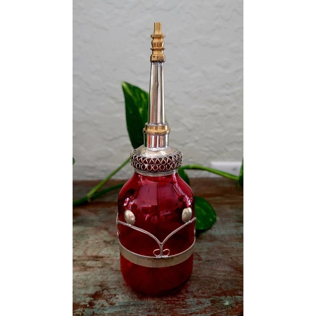Recycled Vintage Moroccan Perfume Bottle / Red For Sale - Image 4 of 9
