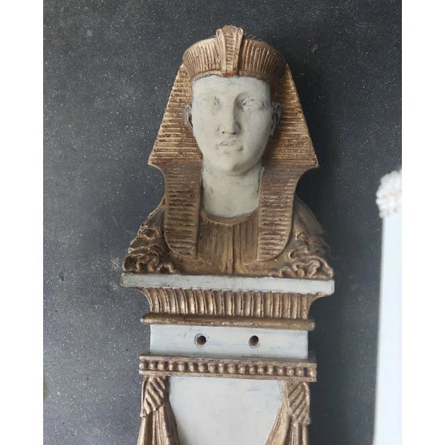Italian Egyptian Revival Carved Wood Pharoah 2 Arm Sconces - A Pair For Sale In Miami - Image 6 of 10