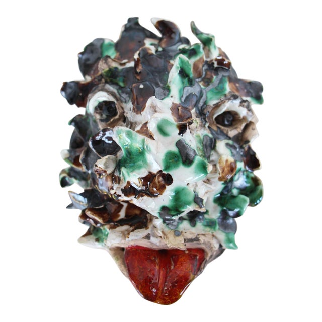 Mid-Century Modern Vintage Demon Face, Studio Pottery, Glazed Earthenware For Sale