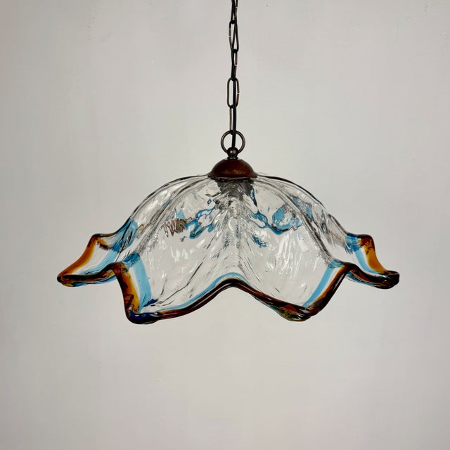 Amber and Blue Murano Glass Flower Pendant Light from Mazzega, Italy, 1970s For Sale - Image 9 of 10
