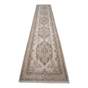 Hand-Knotted Earth Tones Turkish Runner Rug Faded Colors Low Pile Hallway Decor - 2'9″x 12'7″