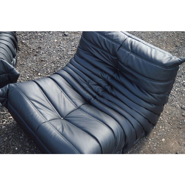 Togo Sofa in Black Leather by Michel Ducaroy for Ligne Roset, Set of 5 For Sale - Image 10 of 11