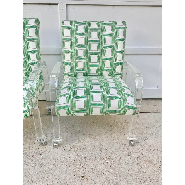 Late 20th Century Vintage Palm Beach Regency Style Lucite Upholstered Chairs-A Pair For Sale - Image 5 of 13