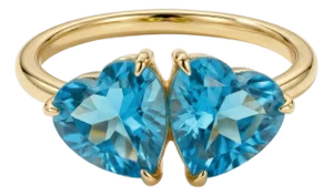 Double Heart Blue Topaz Ring, 925 Silver Heart Shape Gemstone Ring Us 7