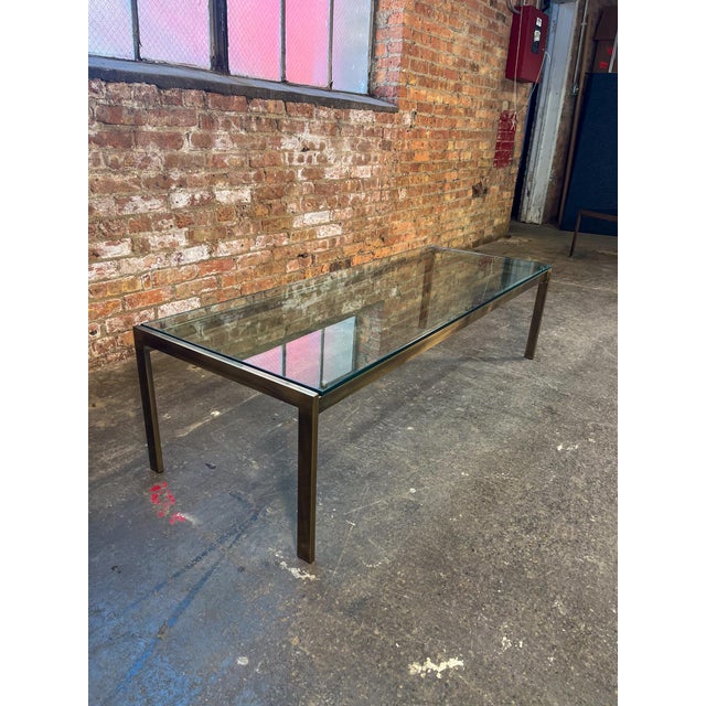 Mid-Century Modern Late 20th Century Brushed Bronze and Glass Coffee Table For Sale - Image 3 of 11