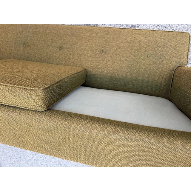 Vintage Mid Century Modern Greenish Brown Tufted 82" Sofa Couch W/ Walnut Legs For Sale - Image 15 of 18