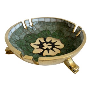 Mid 20th Century Salvador Teran Brass and Glass Tile Bowl For Sale