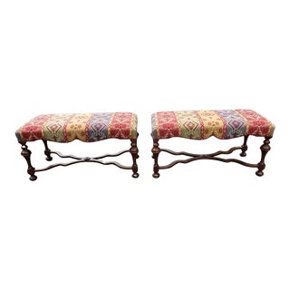 William & Mary Upholstered Seat Boudoir Benches by Hickory Chairs Co. C 1950s For Sale