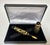 Acura Dragon Motif Fountain Pen, Gold Overlay on Black, Mint in Box, Late 20th Century A bold and highly decorative...