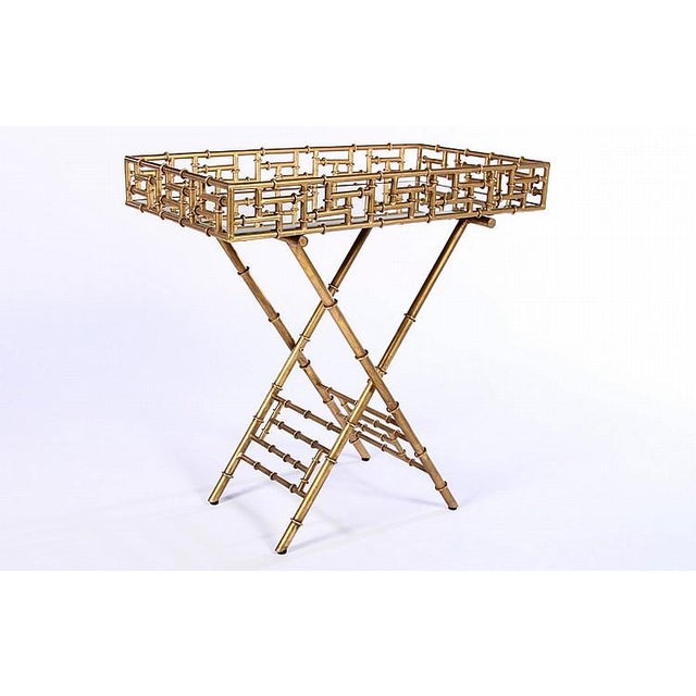 Gilt Metal Bamboo Style Bar Tray Table | Chairish
