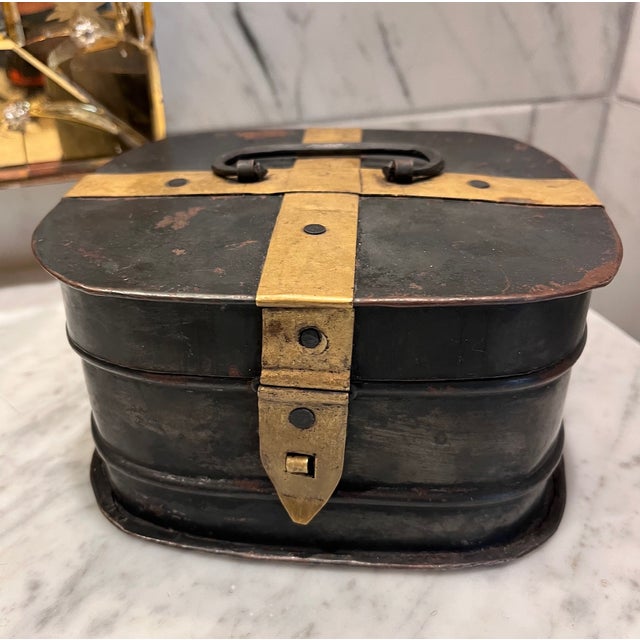 Vintage Metal Box With Brass Accents For Sale - Image 10 of 14