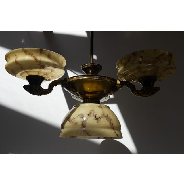 Art Nouveau Danish Chandelier with Marbled Opaline Shades, 1920s For Sale - Image 4 of 18