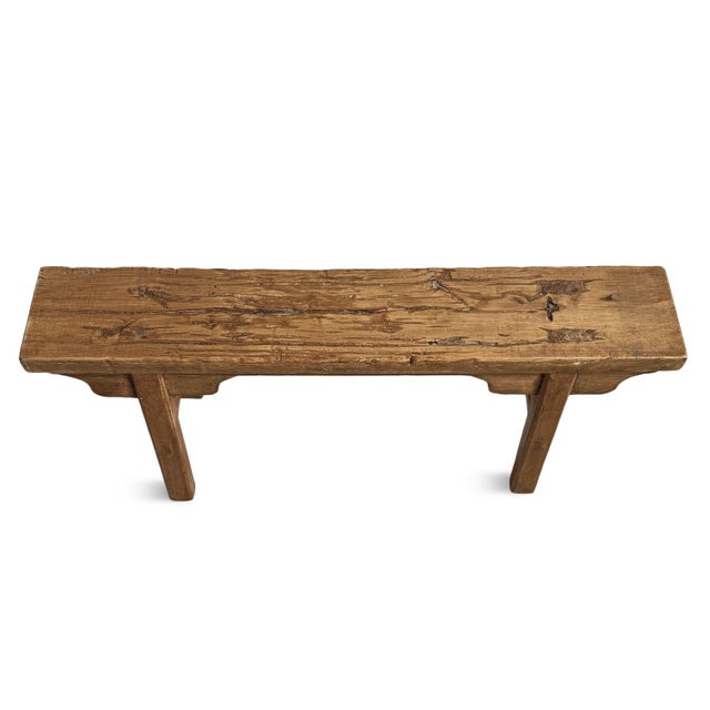 Rustic Vintage Elm Village Bench For Sale - Image 3 of 7