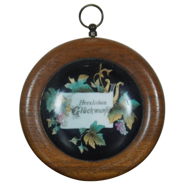 Victorian Early 20th Century German Porcelain Wood Framed Wall Plaque Sign Congratulations - Set of 2 For Sale - Image 3 of 9