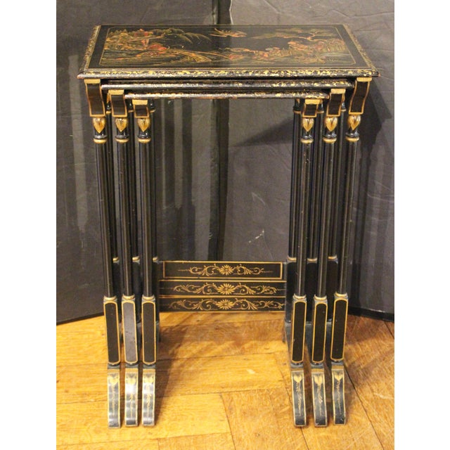 Traditional Circa 1900 English Edwardian Nest of Three Lacquer Tables For Sale - Image 3 of 10