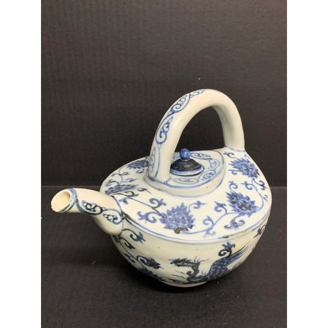 Late 20th Century Late 20th Century Chinese Art Porcelain Blue and White Tea Pot For Sale - Image 5 of 11