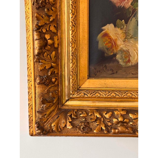 Jos Klaas / Henry Schouten, Floral Still Life with Roses in Vase, 1890s, Oil on Canvas, Framed For Sale - Image 7 of 12