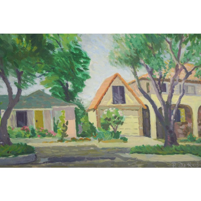 American 1970's California Neighborhood Landscape in Oil on Canvas by P. DeRosa For Sale - Image 3 of 5