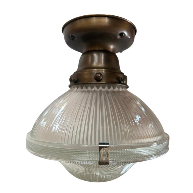 Mid 20th Century Rare Holophane Flushmount Light Fixture For Sale - Image 10 of 11
